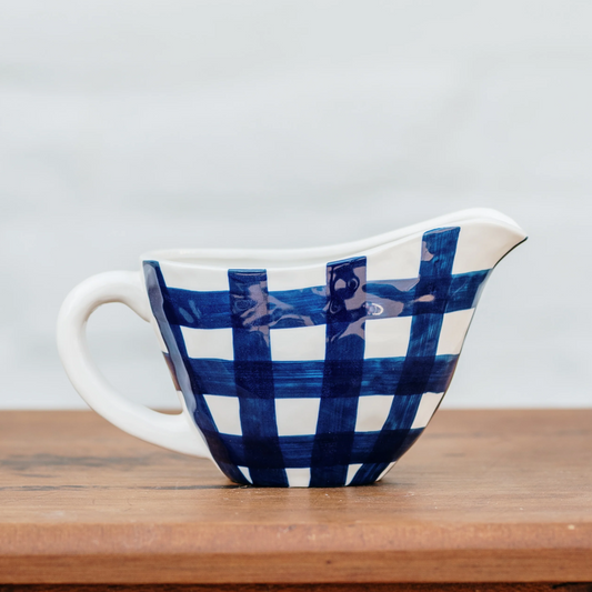 Gingham Gravy Jug - Navy