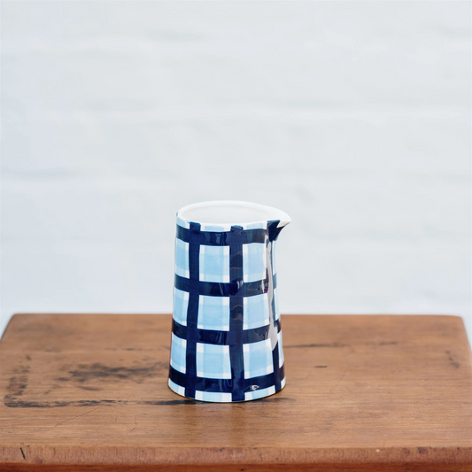 Gingham Milk Jug - Navy & Blue