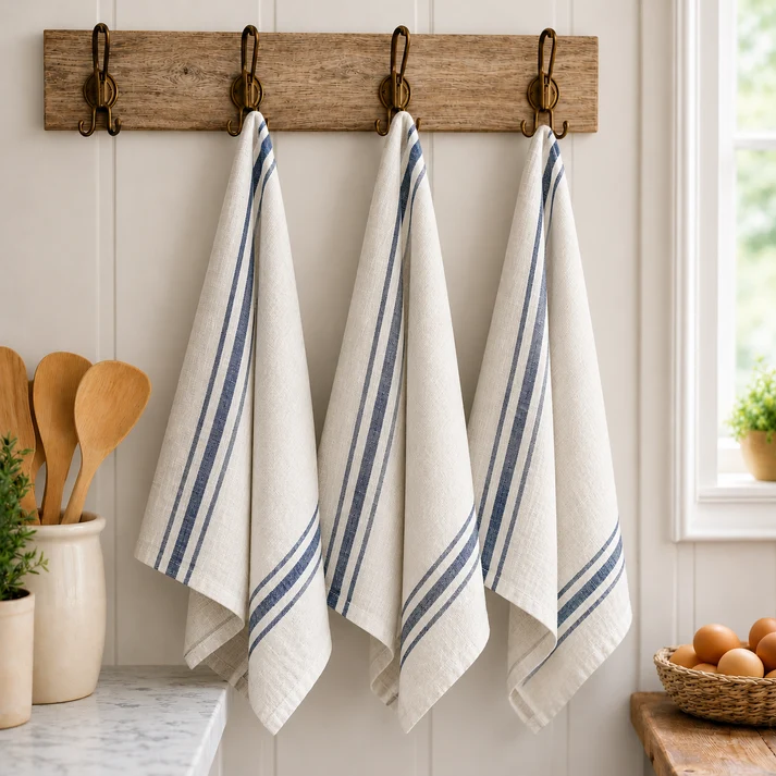 Pure French Linen Tea Towel - Vintage Stripe - Navy