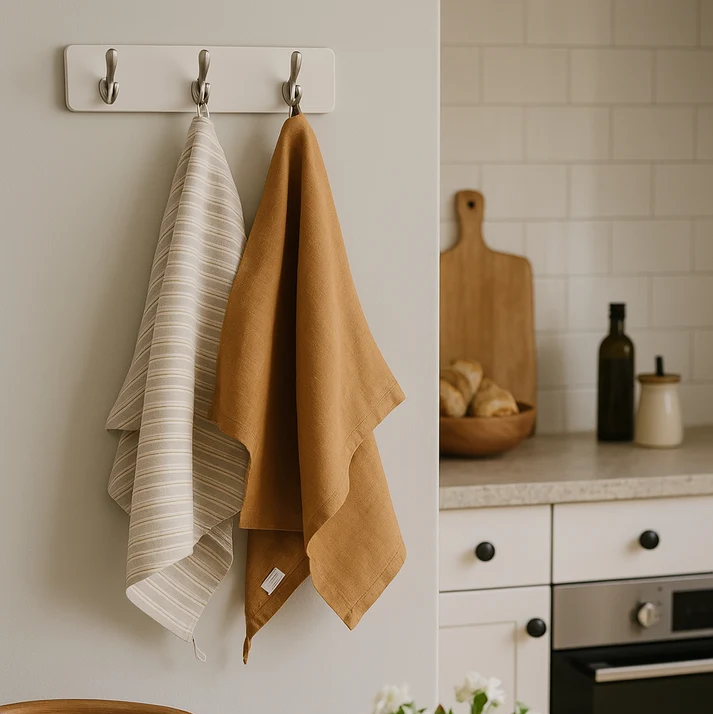 Pure French Linen Tea Towel - Biscuit Stripe