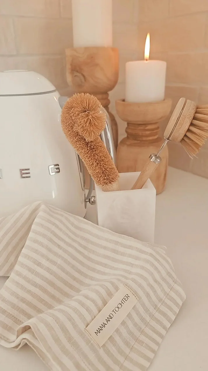 Pure French Linen Tea Towel - Nature Stripe