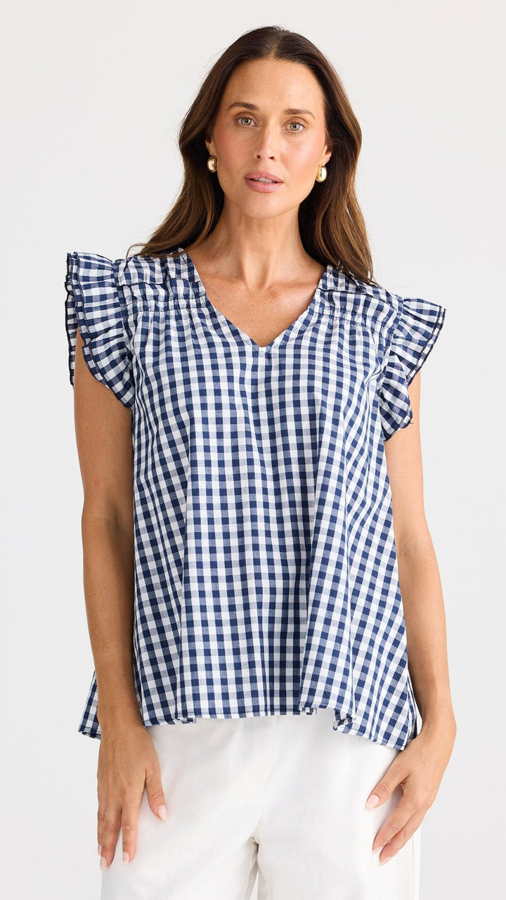 Paz Top - Navy Gingham