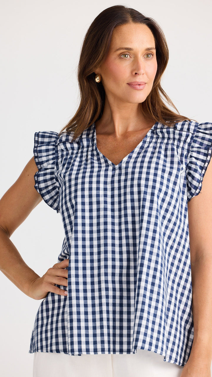 Paz Top - Navy Gingham