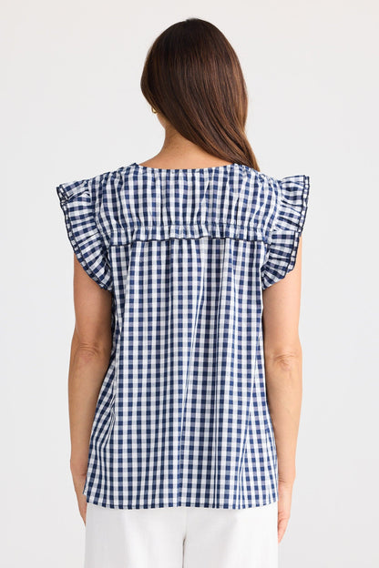 Paz Top - Navy Gingham