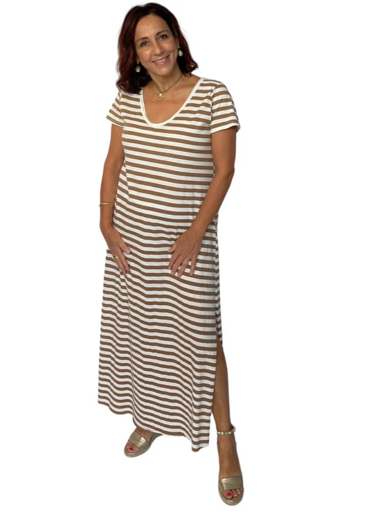 Striped Maxi Dress - Tan