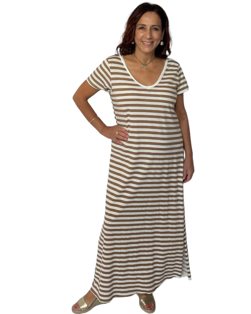 Striped Maxi Dress - Tan