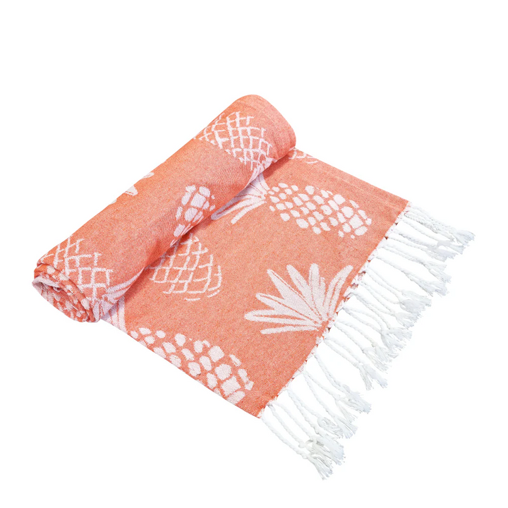 Pineapple Turkish Towel - Tangerine &amp; White