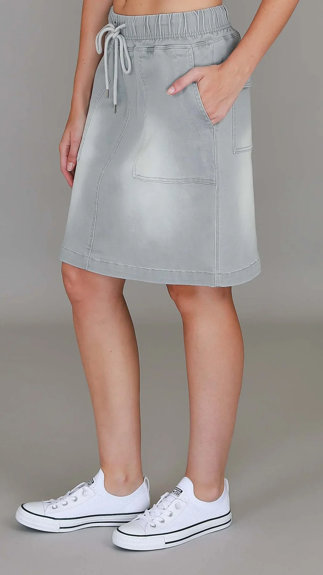 Pisces Utility Denim Skirt - Light Grey