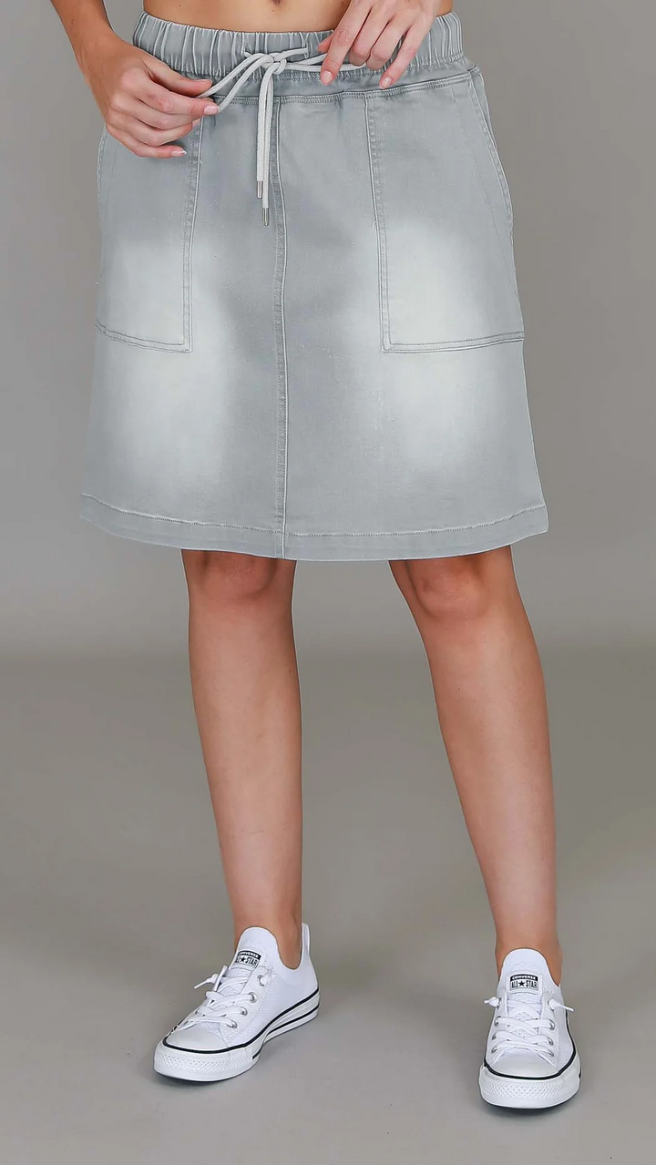 Pisces Utility Denim Skirt - Light Grey