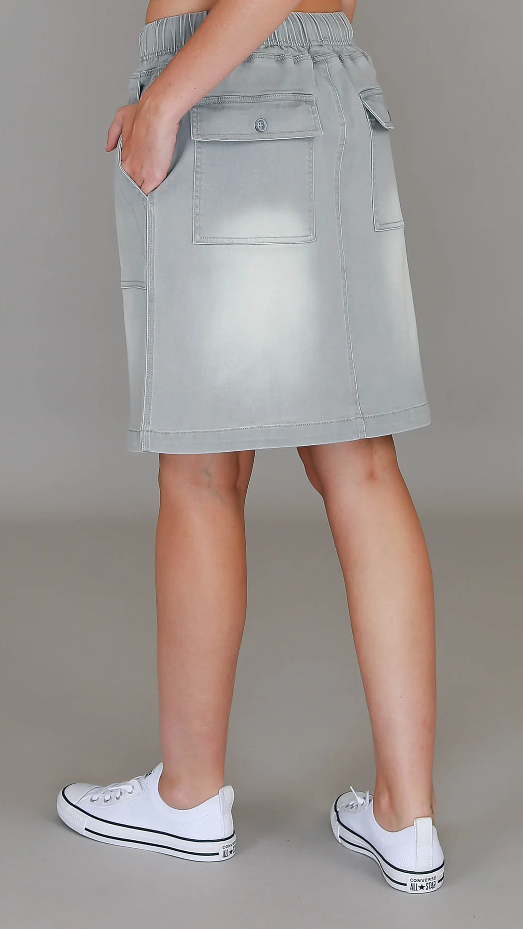 Pisces Utility Denim Skirt - Light Grey
