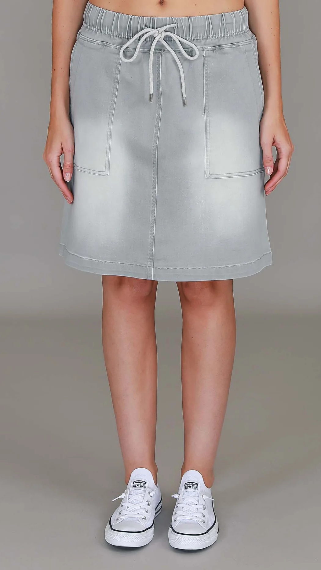 Pisces Utility Denim Skirt - Light Grey