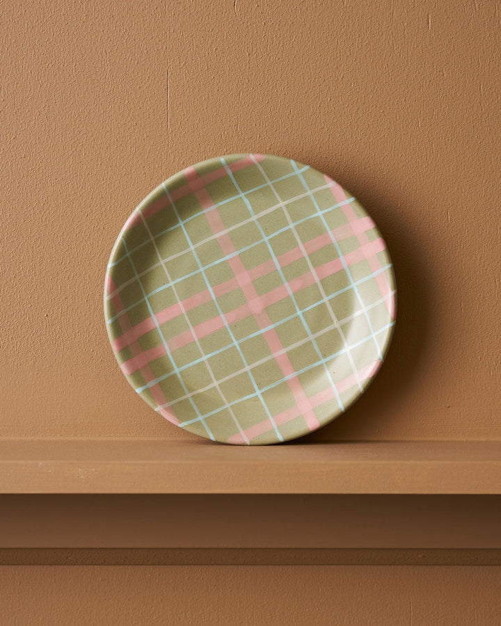Plate - Sage &amp; Blush Check Cat&