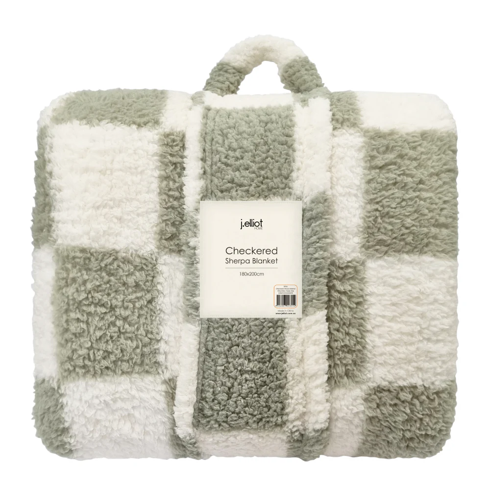 Printed Sherpa Throw - Checkered Green Mist