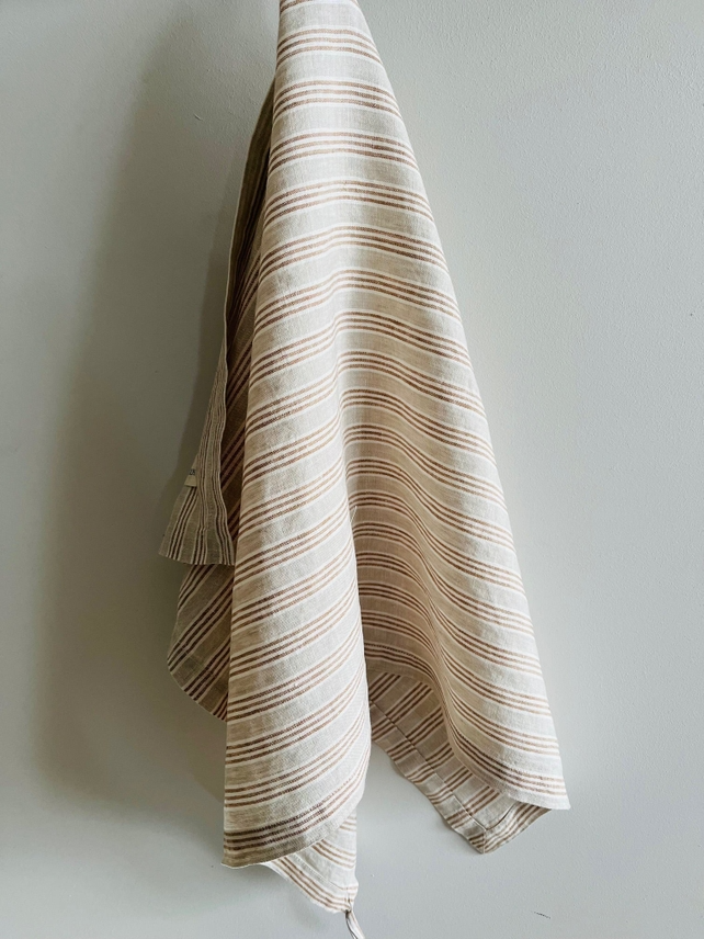 Pure French Linen Tea Towel - Biscuit Stripe