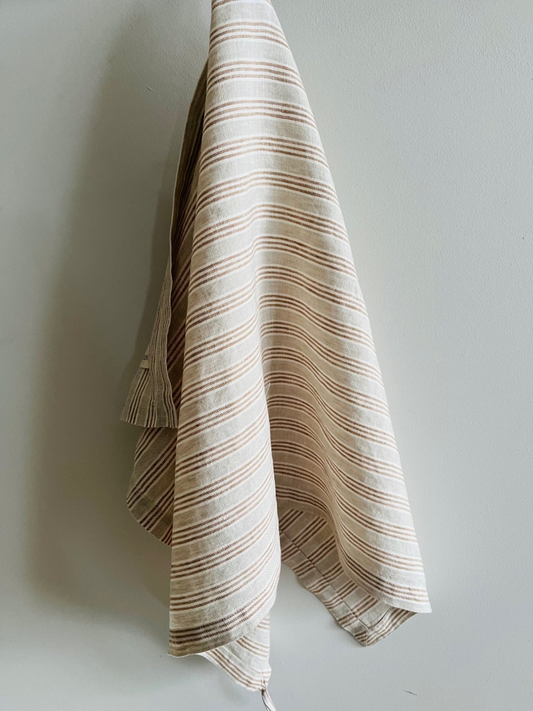 Pure French Linen Tea Towel - Biscuit Stripe