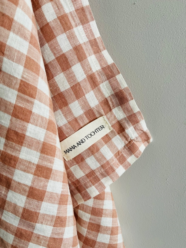 Pure French Linen Tea Towel - Blush Gingham