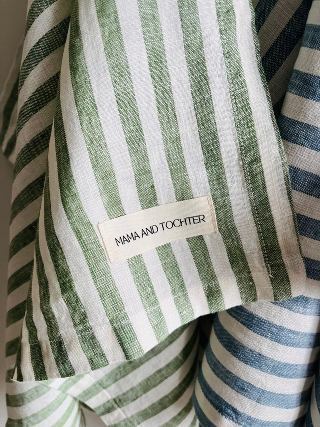 Pure French Linen Tea Towel - Celtic Green Stripe