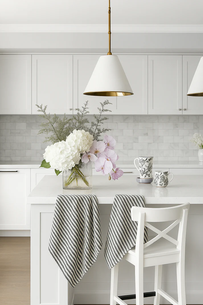 Pure French Linen Tea Towel - Charcoal Pinstripes