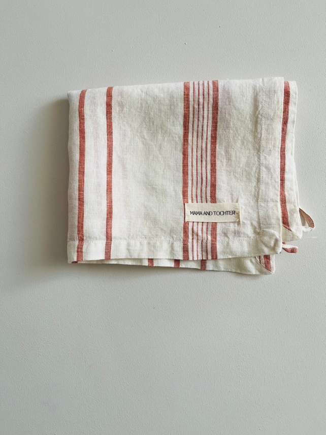 Pure French Linen Tea Towel - Rust Stripe