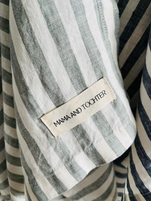 Pure French Linen Tea Towel - Sage Stripe