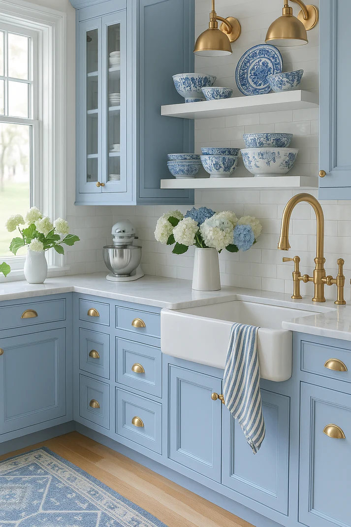 Pure French Linen Tea Towel - Stone Blue Stripe