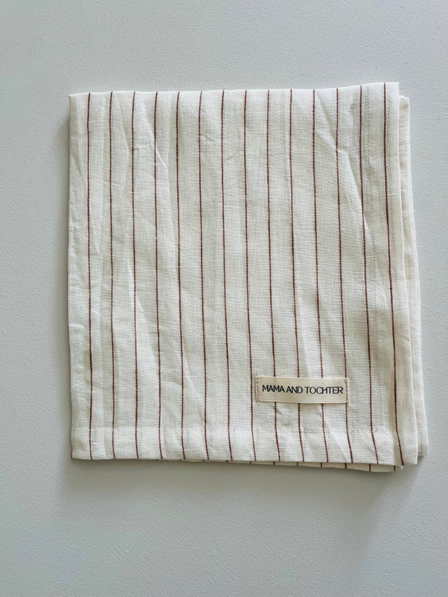 Pure French Linen Tea Towel - Toffee Pinstripes