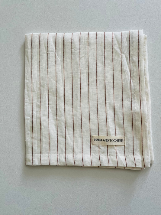 Pure French Linen Tea Towel - Toffee Pinstripes