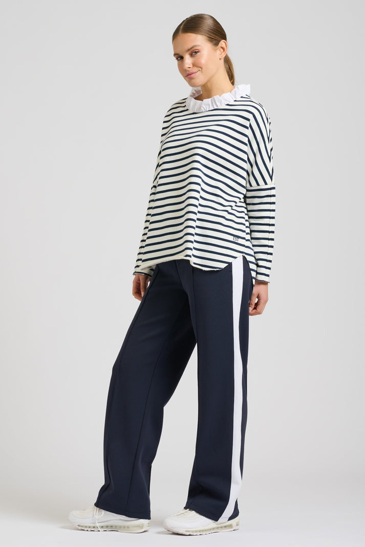 Raw Frill Neck Sweatshirt - French Navy & White