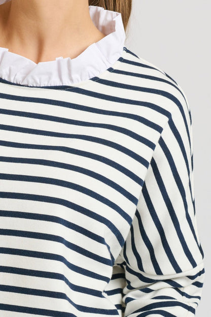 Raw Frill Neck Sweatshirt - French Navy & White