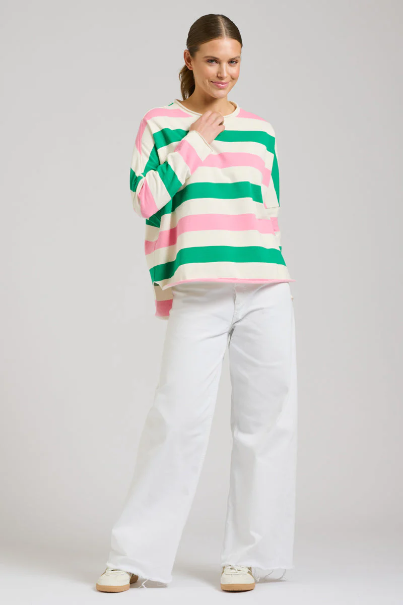 Raw Long Sleeve Sweatshirt - Pink & Green Stripe