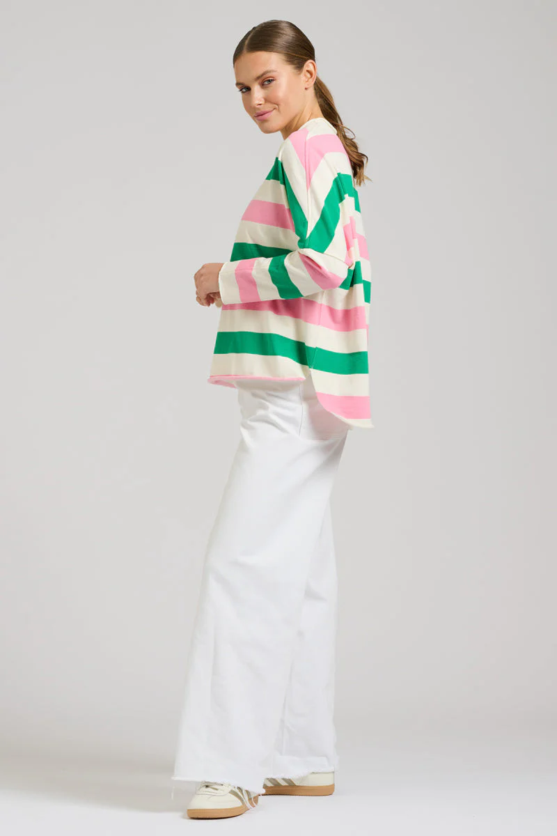 Raw Long Sleeve Sweatshirt - Pink & Green Stripe