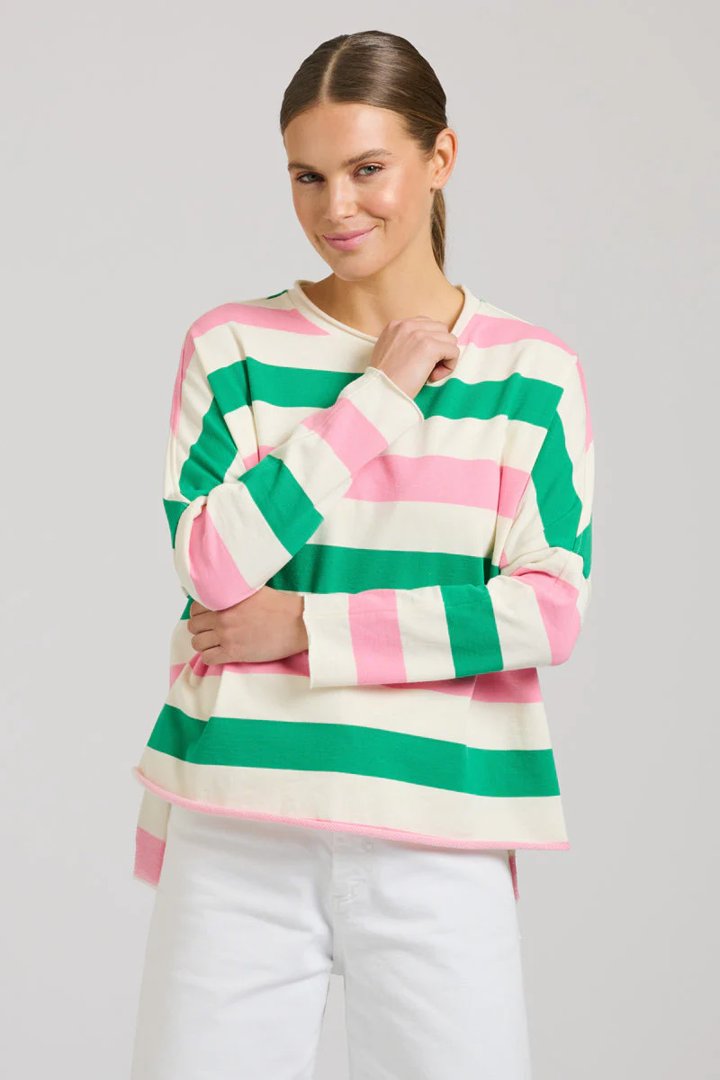 Raw Long Sleeve Sweatshirt - Pink & Green Stripe