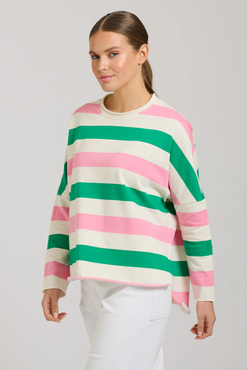 Raw Long Sleeve Sweatshirt - Pink & Green Stripe