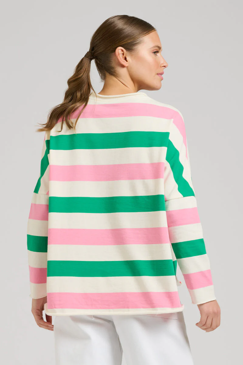 Raw Long Sleeve Sweatshirt - Pink & Green Stripe