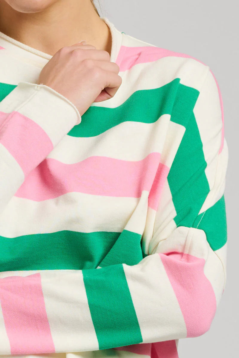 Raw Long Sleeve Sweatshirt - Pink & Green Stripe