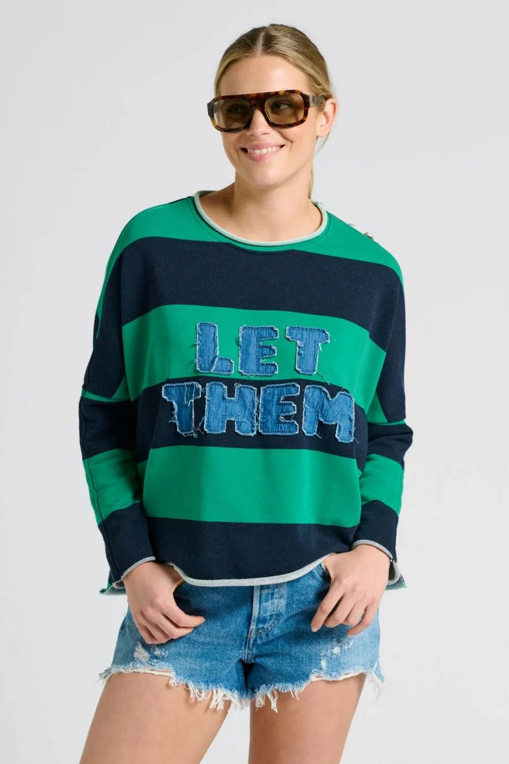 Raw Long Sleeve Sweatshirt "Let Them" - Green & Navy Stripe