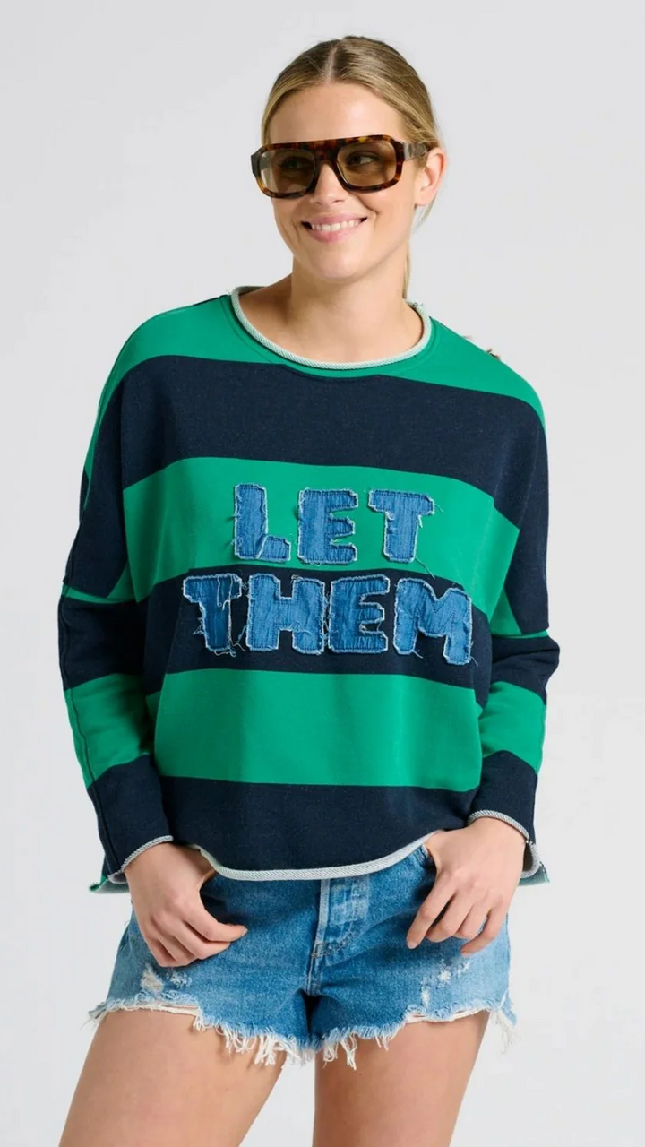 Raw Long Sleeve Sweatshirt "Let Them" - Green &amp; Navy Stripe