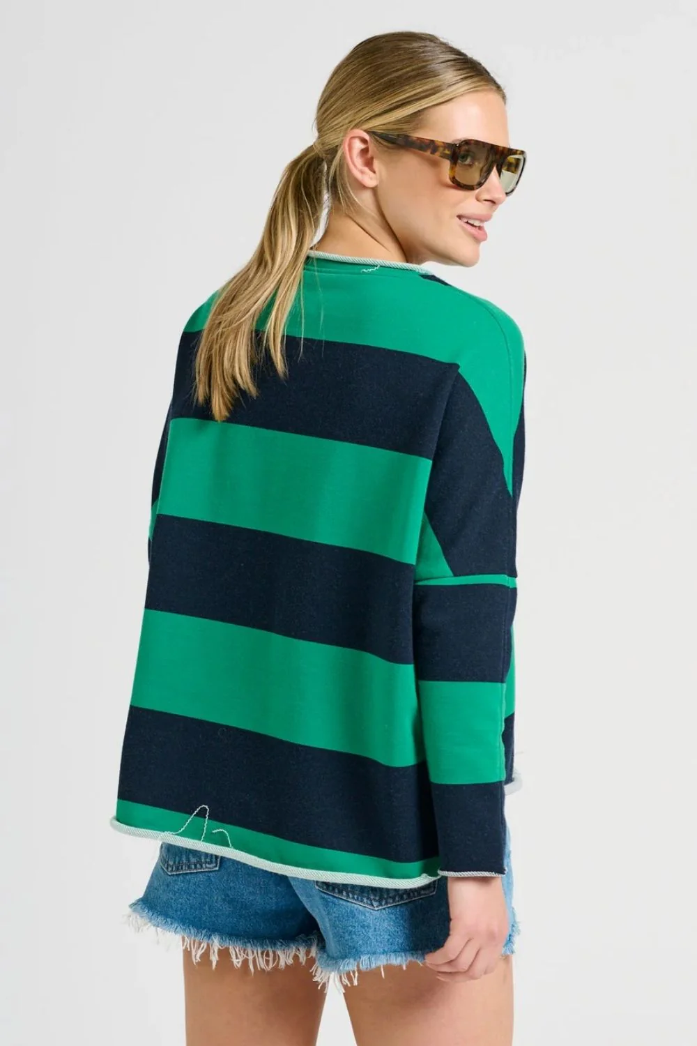 Raw Long Sleeve Sweatshirt "Let Them" - Green & Navy Stripe