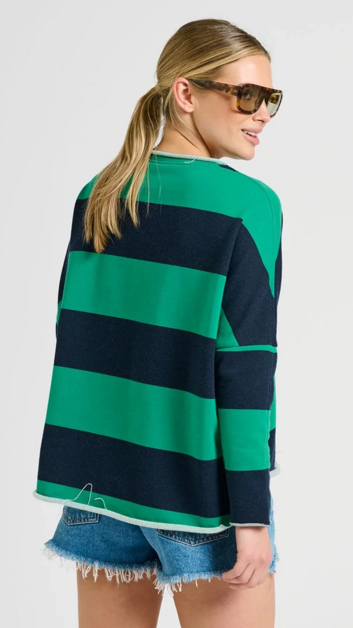 Raw Long Sleeve Sweatshirt "Let Them" - Green &amp; Navy Stripe