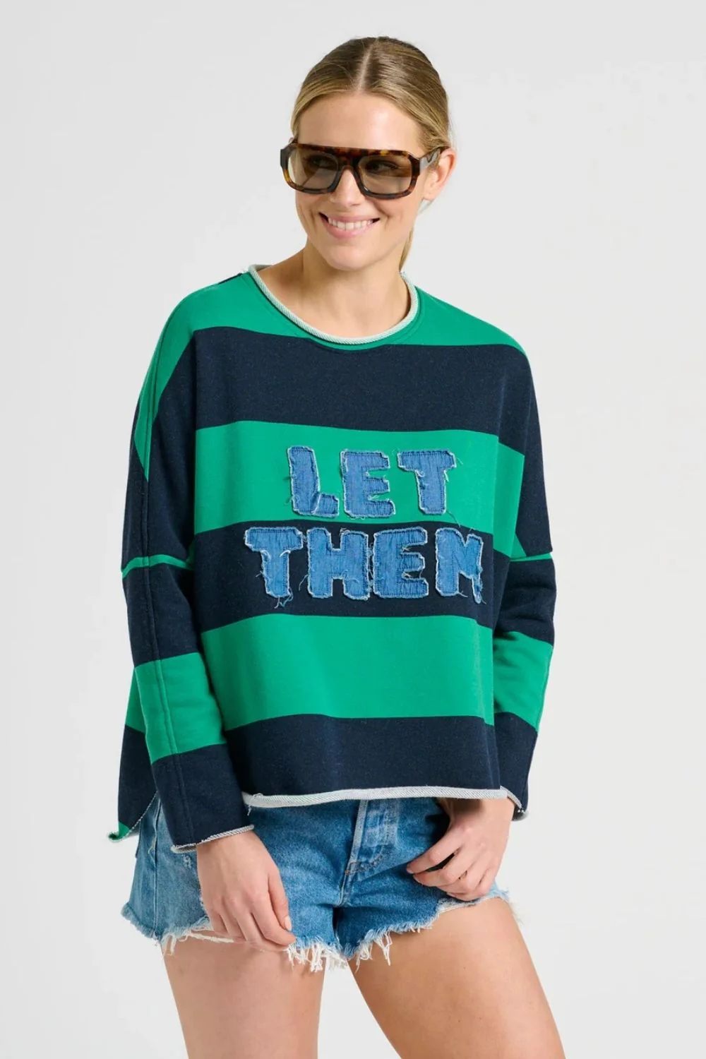 Raw Long Sleeve Sweatshirt "Let Them" - Green & Navy Stripe