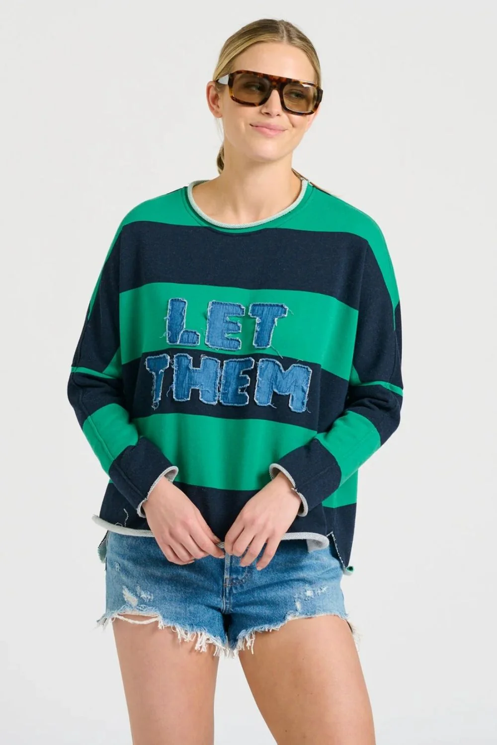 Raw Long Sleeve Sweatshirt "Let Them" - Green & Navy Stripe