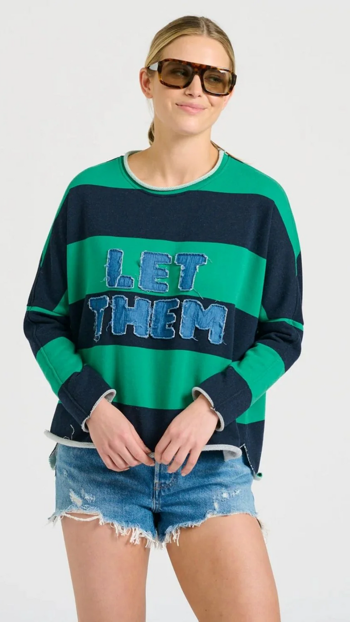 Raw Long Sleeve Sweatshirt "Let Them" - Green &amp; Navy Stripe