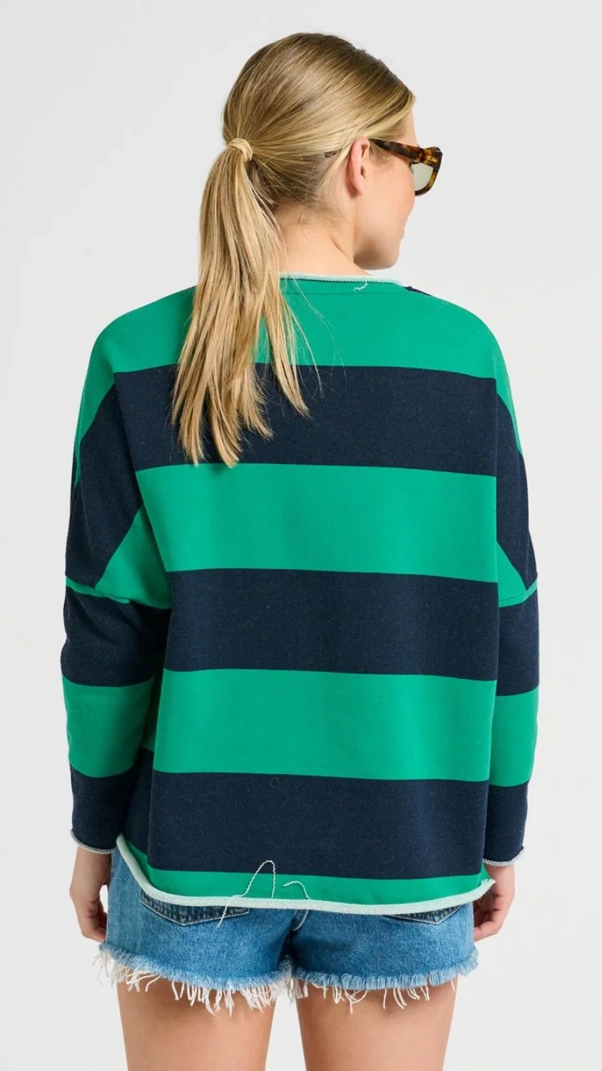 Raw Long Sleeve Sweatshirt "Let Them" - Green &amp; Navy Stripe