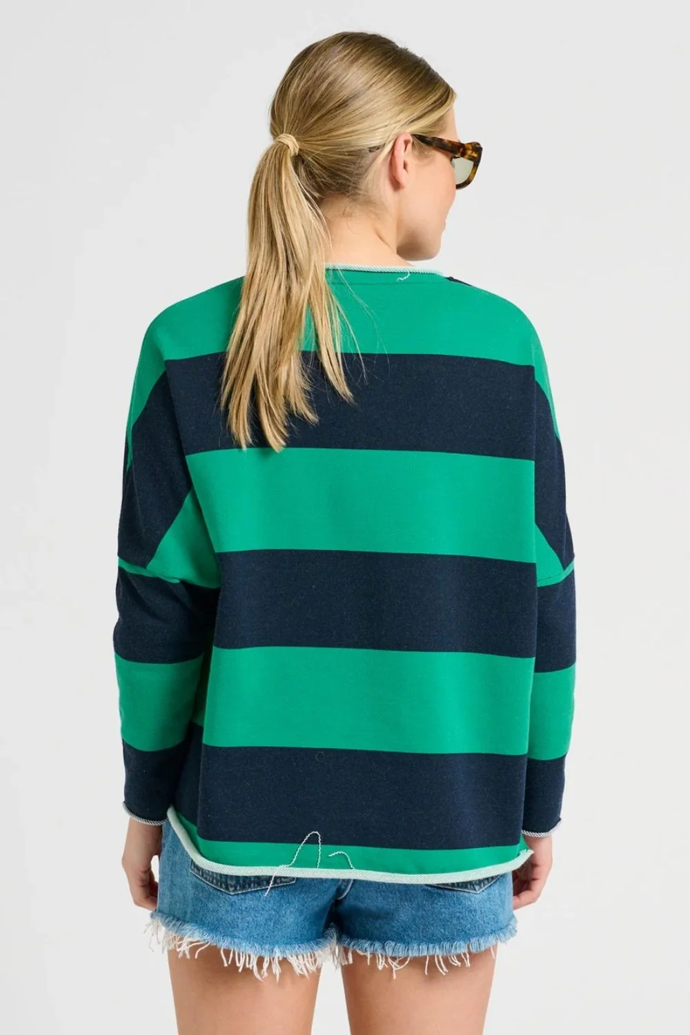 Raw Long Sleeve Sweatshirt "Let Them" - Green & Navy Stripe