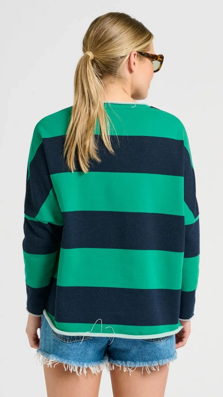 Raw Long Sleeve Sweatshirt "Let Them" - Green &amp; Navy Stripe