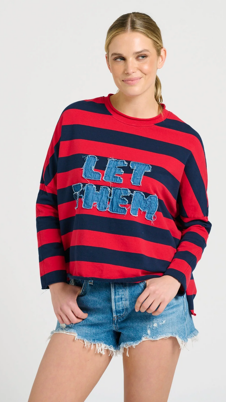 Raw Long Sleeve Sweatshirt "Let Them" - Red &amp; Navy Stripe