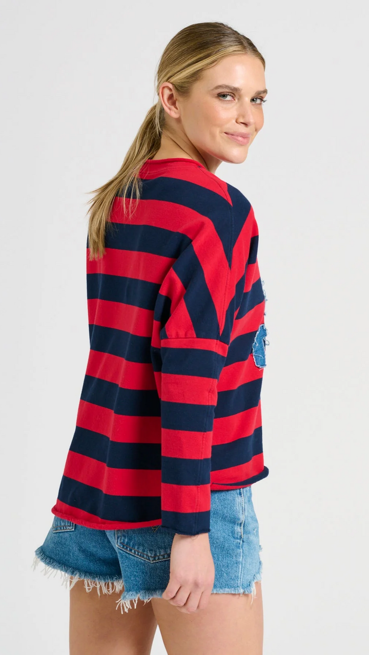 Raw Long Sleeve Sweatshirt "Let Them" - Red &amp; Navy Stripe