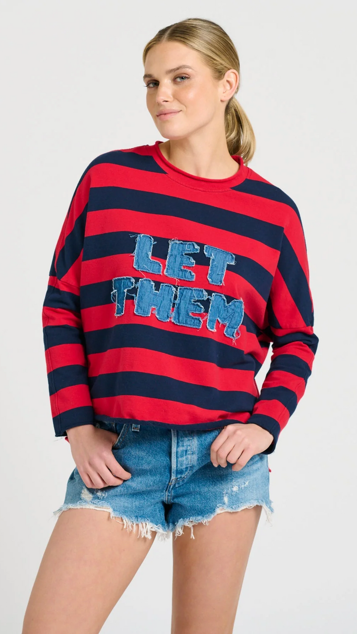 Raw Long Sleeve Sweatshirt "Let Them" - Red &amp; Navy Stripe