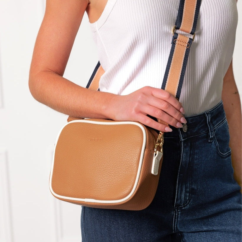Ruby Sports Cross Body Bag Dual Tone – Tan White