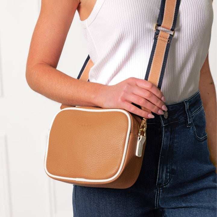 Ruby Sports Cross Body Bag Dual Tone – Tan White
